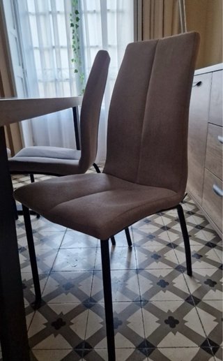 4 Sillas Comedor Tapizadas Tela y Metal