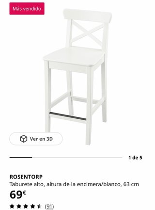 4 Taburetes Altos Madera Blancos