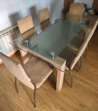 Mesa de comedor cristal y madera
