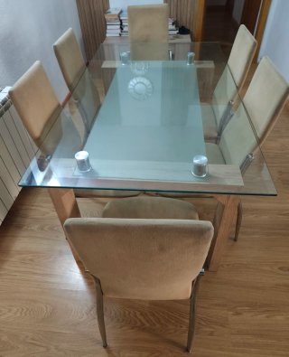 Mesa de comedor cristal y madera