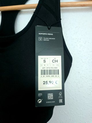Sujetador deportivo Oysho Talla S Negro