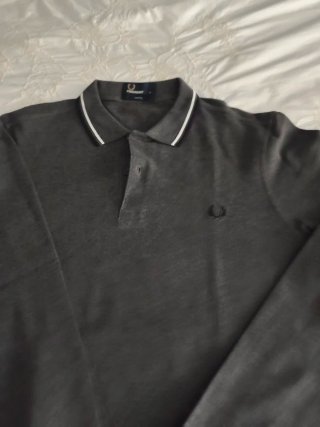 Polo Fred Perry Manga Larga Gris
