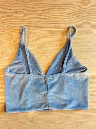 Bershka Blue Velvet Glitter Crop Top New without