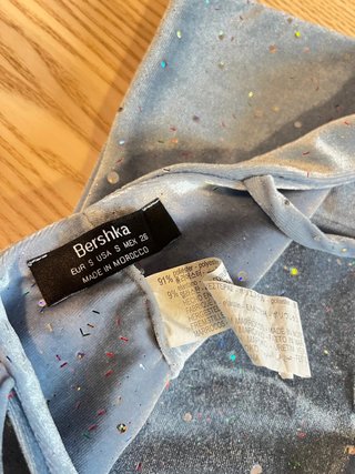 Bershka Blue Velvet Glitter Crop Top New without