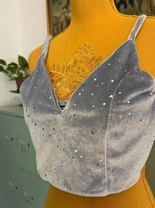 Bershka Blue Velvet Glitter Crop Top New without