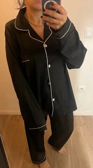 Pijama Satén Mujer Negro Talla L .Precintado