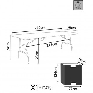Tavolo da Esterno Pieghevole Bianco 240x74x74cm