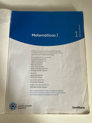 Libro Matemáticas I 1 Bachillerato Santillana