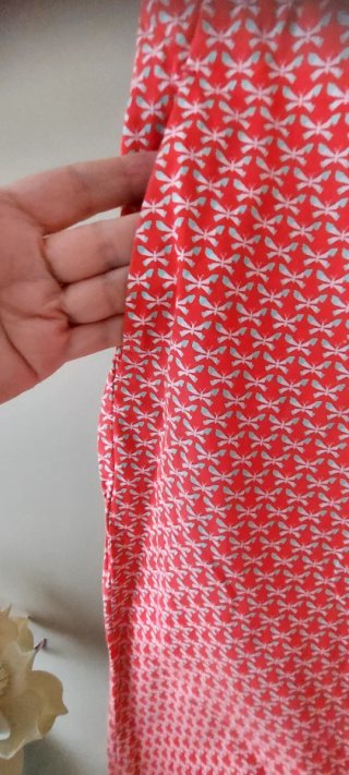 Pantalones rojo coral y  estampado libélulas