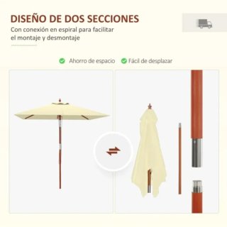 Sombrilla de tela y madera beige