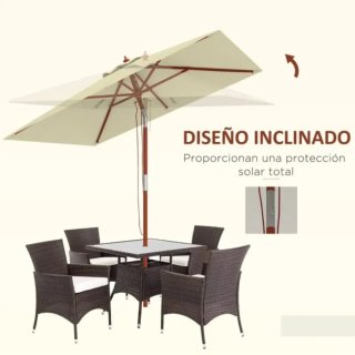 Sombrilla de tela y madera beige