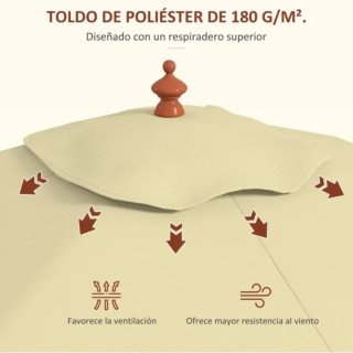 Sombrilla de tela y madera beige