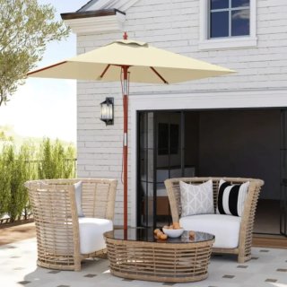 Sombrilla de tela y madera beige