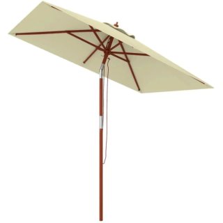 Sombrilla de tela y madera beige