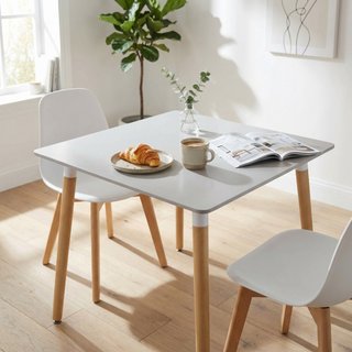 Tavolo da Pranzo Scandinavo Bianco Gambe in Legno