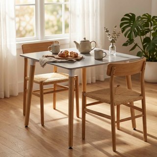 Tavolo da Pranzo Scandinavo Bianco Gambe in Legno