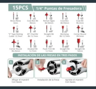 Fresadora Eléctrica Estuche Madera 15 Fresas