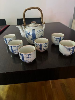 Tetera cerámica con 6 tazas diseño bambú