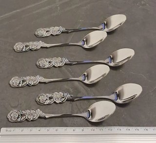 Set 6 cucchiaini decorati a rosa acciaio argentato