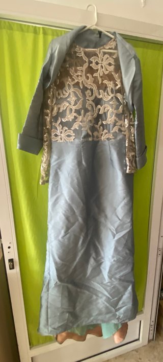 Vestido largo azul y plateado talla 50