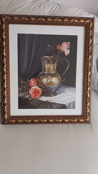 Cuadro antiguo jarrón y rosas