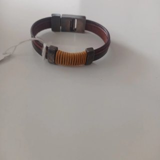Pulsera Cuero Artesanal Marrón y Beige