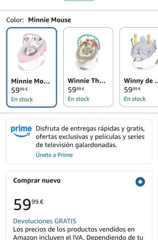 Hamaca vibradora para bebé Minnie Mouse
