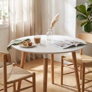 Tavolo da Pranzo Rotondo Bianco in Legno 80 x 75cm