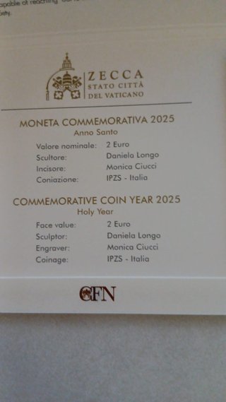 2 euro commemorativo Vaticano 2025 Giubileo UNC