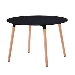 Tavolo da Pranzo Rotondo Nero Gambe in Legno 120cm