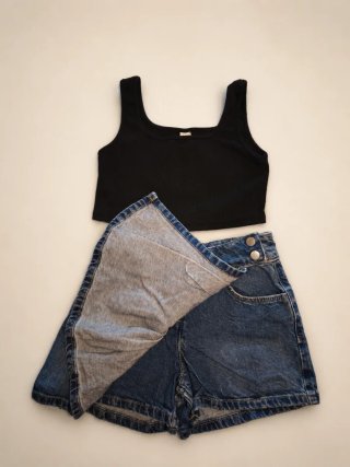 Conjunto niña top blanco y falda cuadros T8