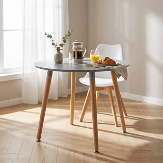 Tavolo da Pranzo Rotondo Grigio in Legno 80x75cm