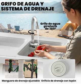 Mesa Camping Plegable con 2 Fregaderos