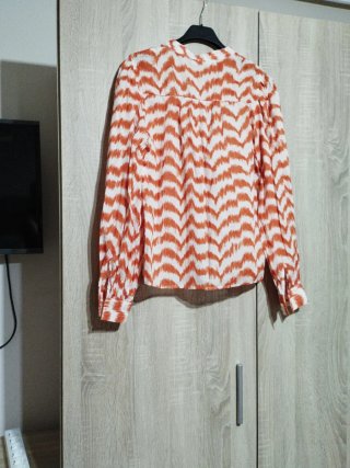 Camisa Mango Mujer Naranja y Blanca