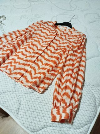 Camisa Mango Mujer Naranja y Blanca