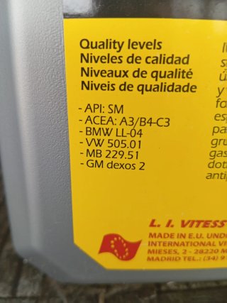 Aceite Vitess 5W30 BMW VW MB