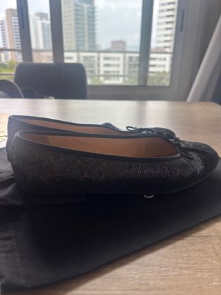 Chanel Bailarinas Negro/Plata