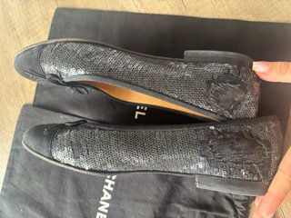 Chanel Bailarinas Negro/Plata