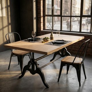 Tavolo da Pranzo Ripiano in Legno Gambe in Acciaio