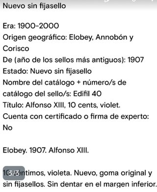 Sello Elobey, Annobony y Corisco 10 Céntimos 1907