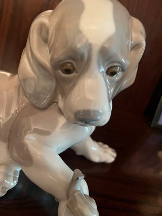 Figura Lladró Perro y Caracol Porcelana