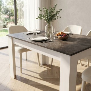 Tavolo da Pranzo 138x80cm Bianco e Grigio Cemento