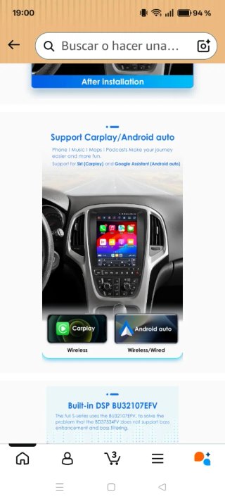 Pantalla Android Auto Opel Zafira C 2010-2016