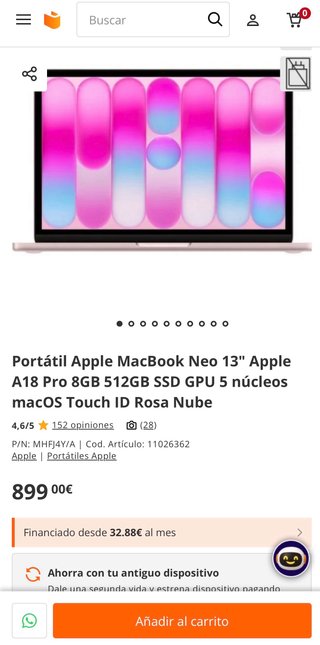 MacBook Neo 512gb Rosa Nube