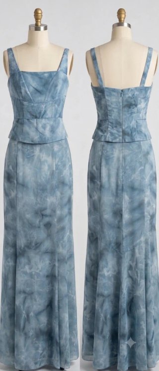 Vestido largo fiesta azul y gris