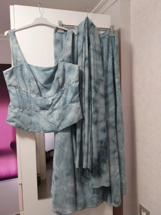 Vestido largo fiesta azul y gris