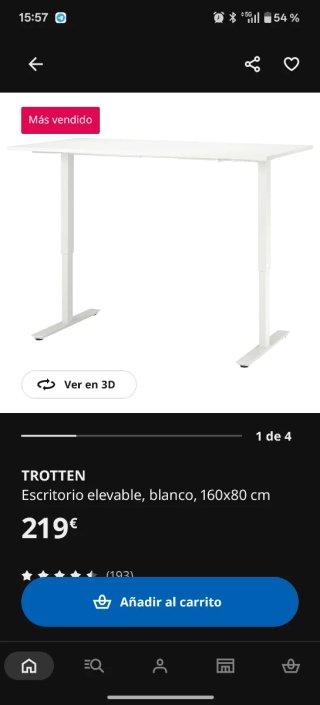 Escritorio elevable TROTTEN blanco 160x80