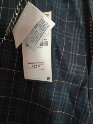Pantalón cuadros ZARA azul marino y raya amarilla