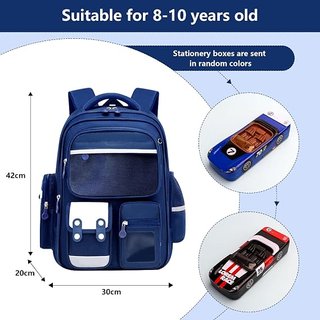 Mochila escolar azul con estuche