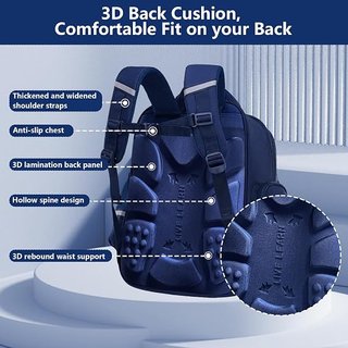 Mochila azul con estuche múltiples compartimentos